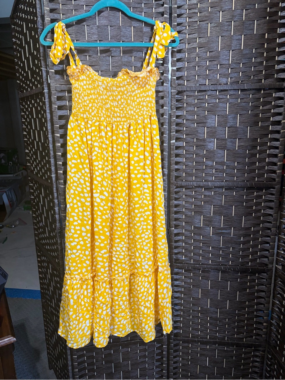 Amazon Yellow and White Polka Dot Midi Dress